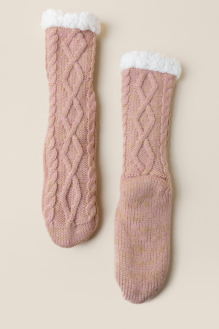 Francesca's Closet Meghan Infused Cable Knit Slipper Socks