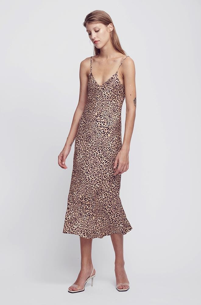 leopard silk slip dress