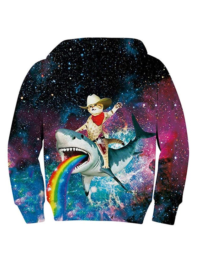 "Space Kitty Riding A Shark Vomiting A Rainbow" Hoodie