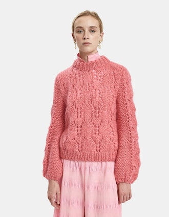 GANNI Julliard Mohair Open Knit Sweater in Hot Pink