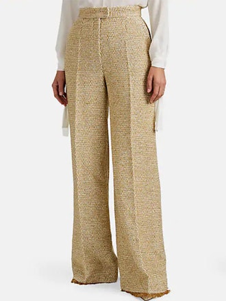 Metallic Wool-Blend Tweed Wide-Leg Trousers