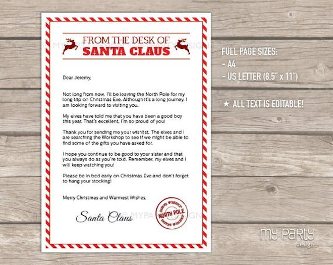 A letter from Santa with an envelope is one Elf on the Shelf letter to use.