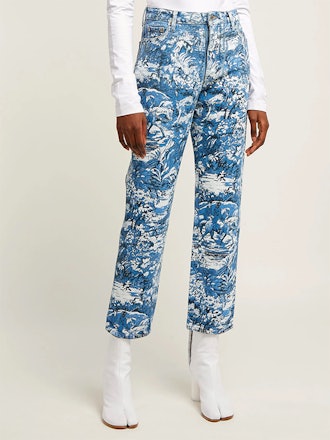 Tapestry-Print Cropped Jeans