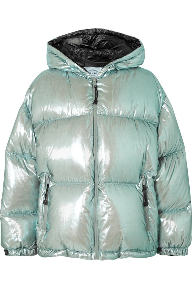 Oversized Quilted Metallic Shell Down Jacket