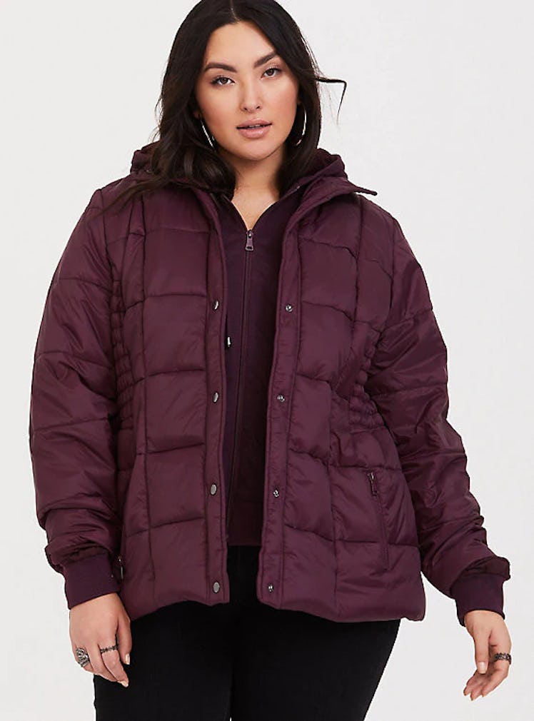 BURGUNDY NYLON PUFFER JACKET