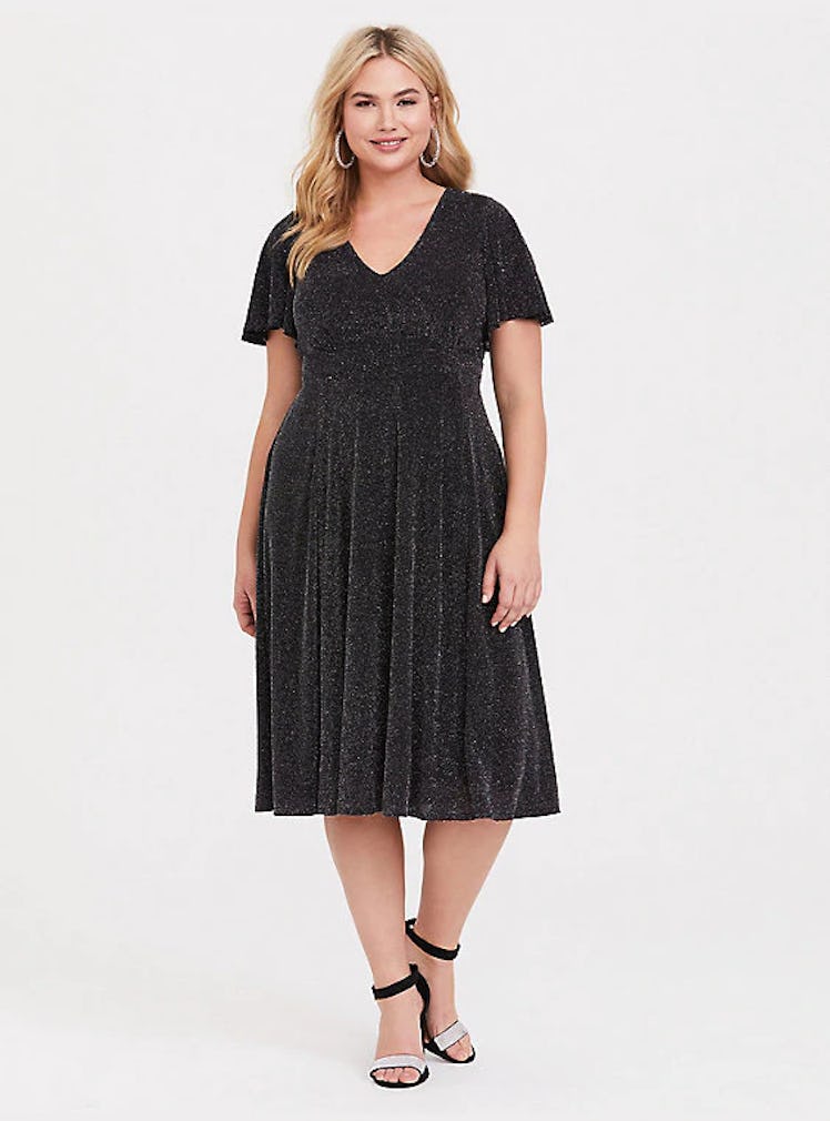 BLACK SHIMMER SKATER DRESS