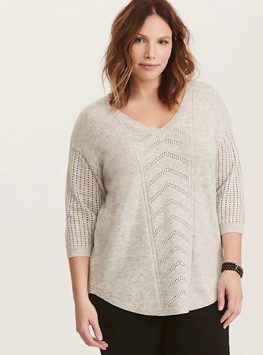 IVORY POINTELLE TUNIC SWEATER