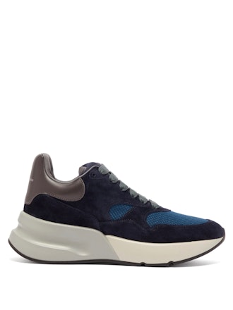 Runner Raised-Sole Low-Top Suede And Mesh Trainers