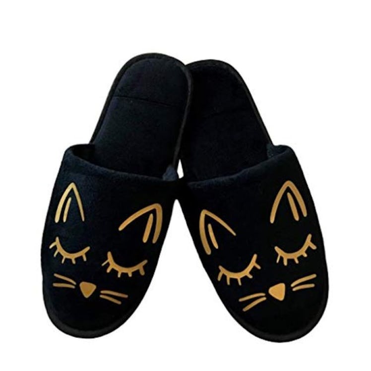 Cozy Cat Slippers - Black and Gold
