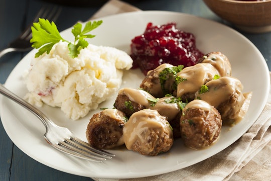 Meatballs served on a plate with mashed potatoes