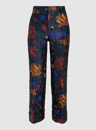 Cropped Floral Brocade Trousers