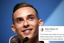 Collage of Adam Rippon and his tweet about his haters