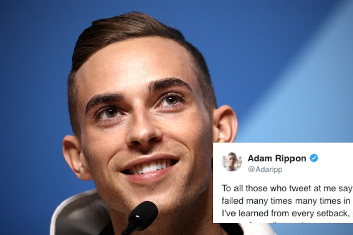 Collage of Adam Rippon and his tweet about his haters