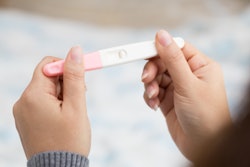 closeup of pregnancy test in woman's hands