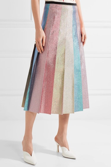 Pleated Lamé Midi Skirt, $1,600, Gucci