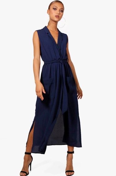 Paige Sleeveless Belted Midi Shirt Dress in Navy