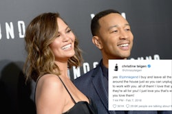 A photo of Chrissy Teigen John Legend beside Chrissy's tweet about buying phone chargers because Joh...
