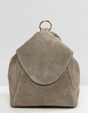 ASOS Suede Minimal Backpack With Ring Pull Detail