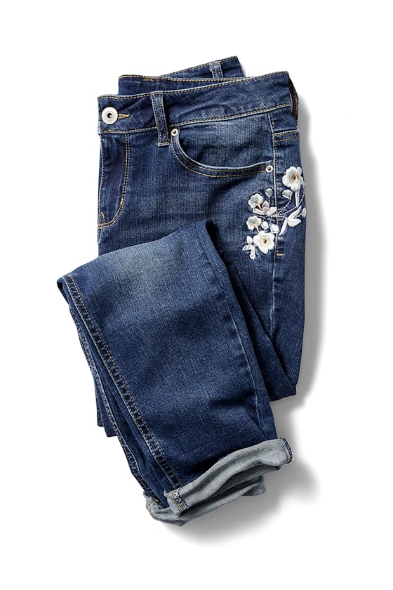 Time and Tru Embroidered Floral Girlfriend Jean