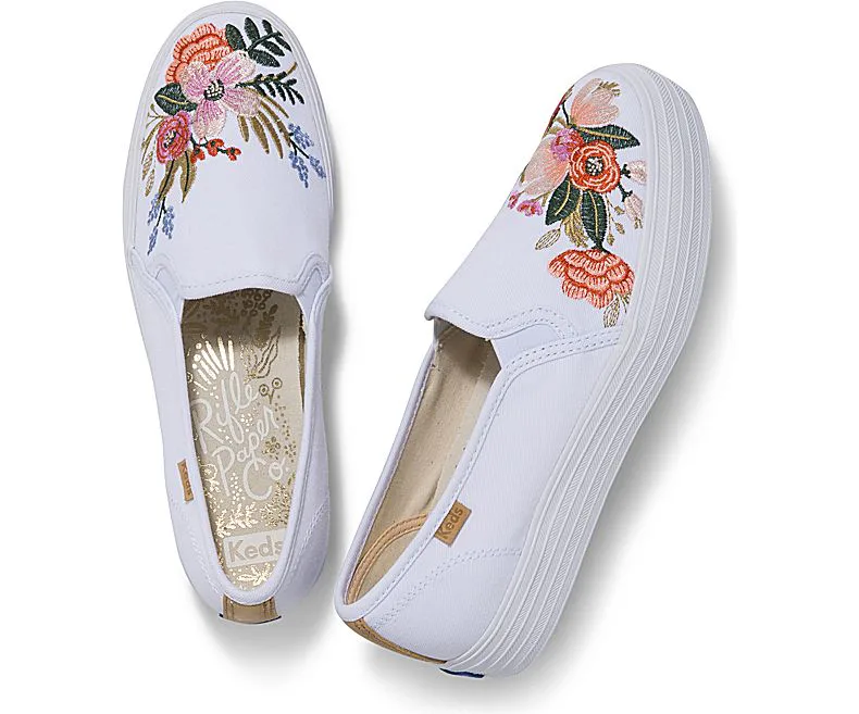 Where To Buy Keds x Rifle Paper Co. Sneakers Because  Keds x Rifle Paper Co Triple Decker Shoe Floral Blush Pink Gold Slip-On Size 8.5 main image 0