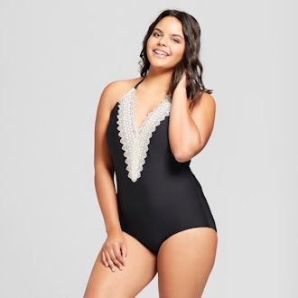 Lace-Halter One-Piece Swimsuit