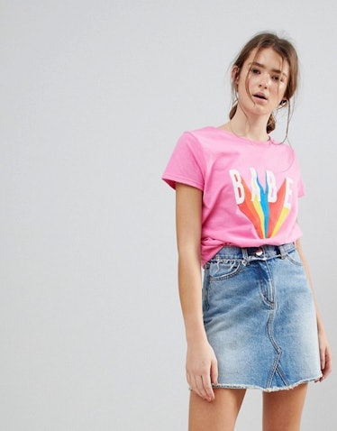 Daisy Street Boyfriend T-Shirt With Rainbow Print