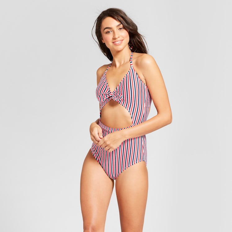 Women's Striped Tie Front Cut Out One Piece