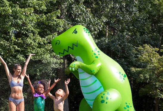 Inflatable Giant Dinosaur Backyard Sprinkler Green Kids Outside Water Toy 7ft 