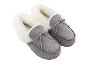 HomeIdeas Faux Fur Lined Suede House Slippers 