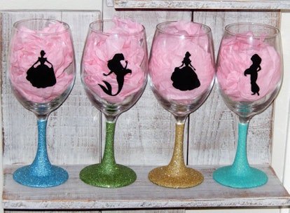 DIY Disney Glitter Wine Glasses - Sleeping Beauty