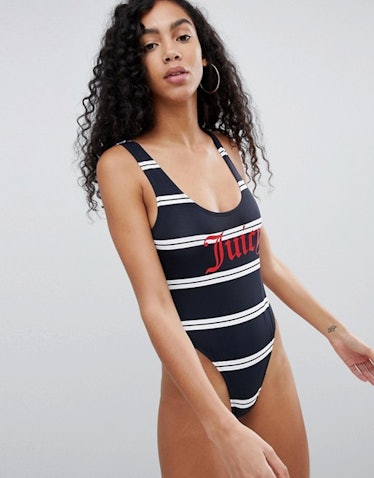 Juicy Couture Stripe Slogan Swimsuit