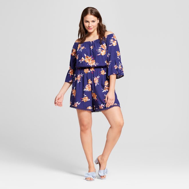 Xhilaration Women's Plus Size Floral Print Off The Shoulder Romper