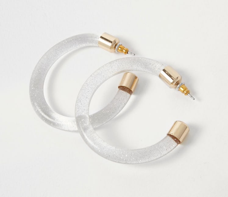 Clear plastic glitter hoop earrings