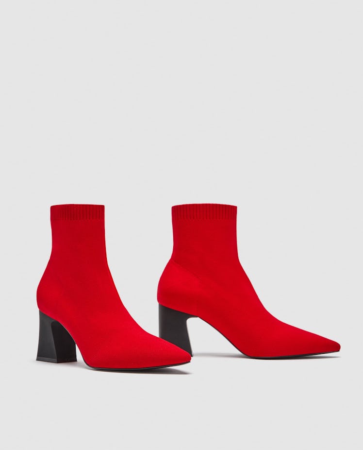 RED STRETCH ANKLE BOOTS