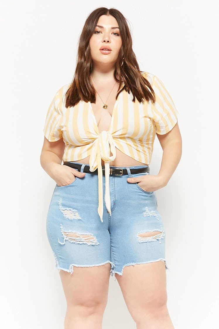 Plus Size Distressed Bermuda Shorts