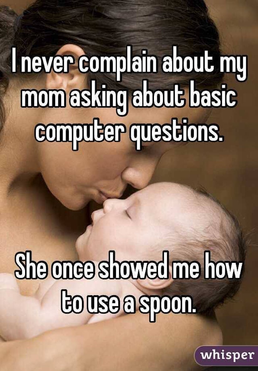 A meme with "I never complain about my mom asking about basic computer questions. She once showed me...