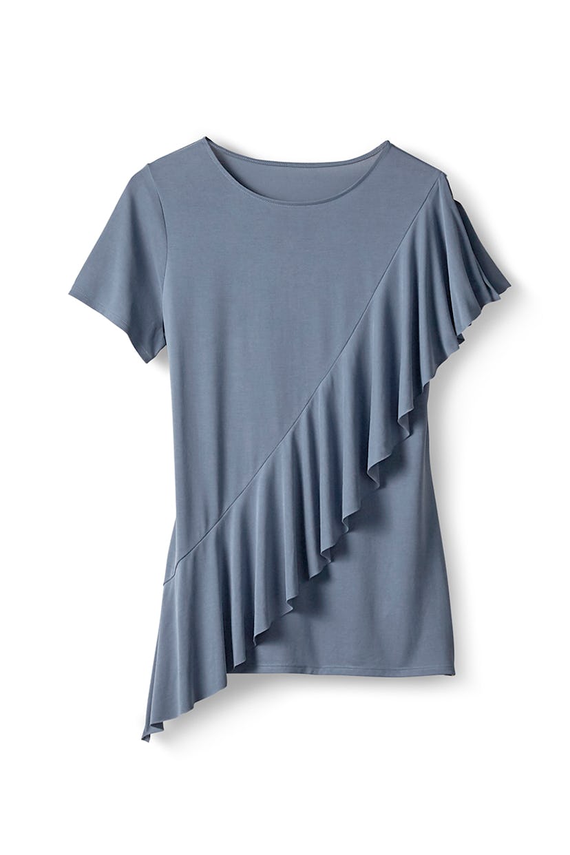 Time And Tru Short Sleeve Crewneck Ruffle T-Shirt