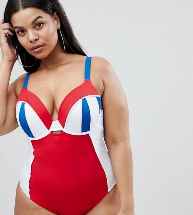 ASOS Design Curve Colourblock Cupped Underwired Swimsuit