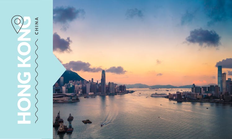 The sun setting over Hong Kong
