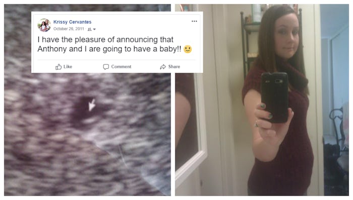 Collage of a woman taking a photo of herself in the mirror and her pregnancy announcement tweet