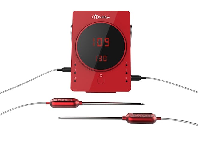 GrillEye GE0001 Smart Bluetooth Grilling & Smoking Thermometer, Red