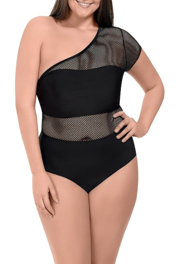 Paramour Mesh One Shoulder One-Piece Swimsuit (Plus Size)