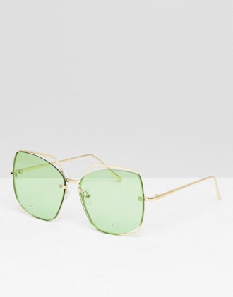 ASOS DESIGN Oversized Metal Square Sunglasses With Cut Away Detail & Diamonte 
