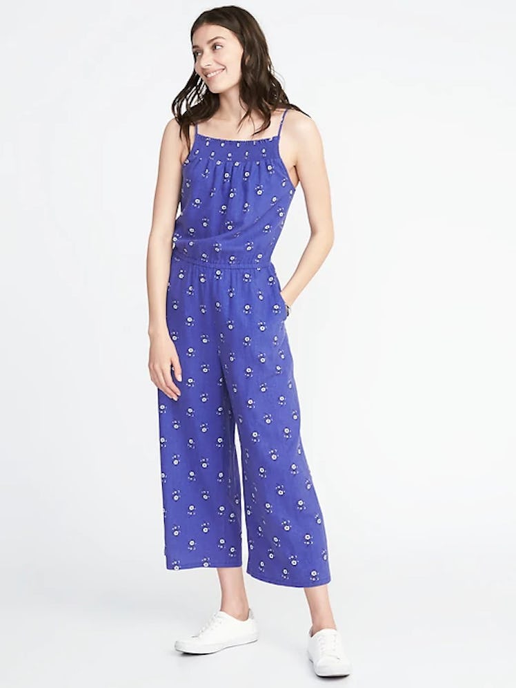 Waist-Defined Sleeveless Linen-Blend Jumpsuit for Women