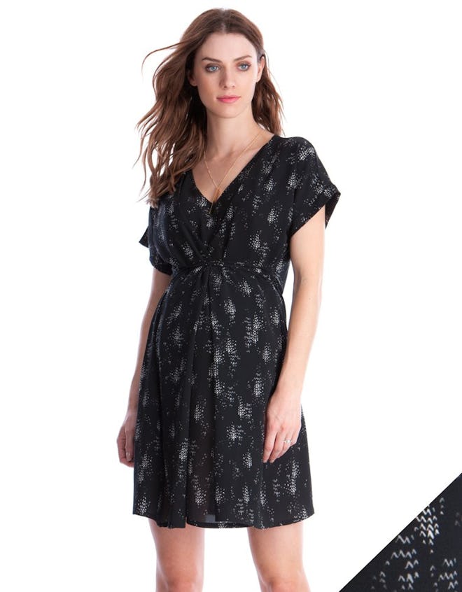Black Woven Printed Nursing Dress