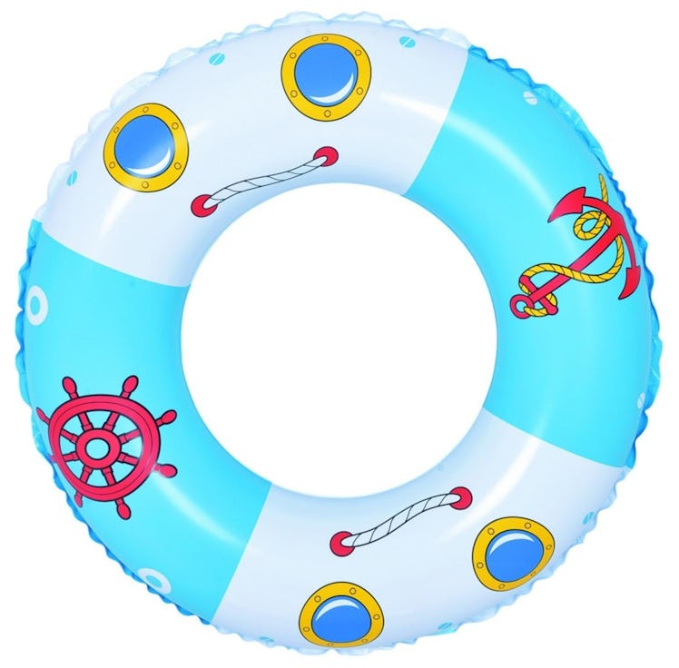 Blue and White Boat and Anchor Inflatable Swimming Pool Inner Tube Ring Float
