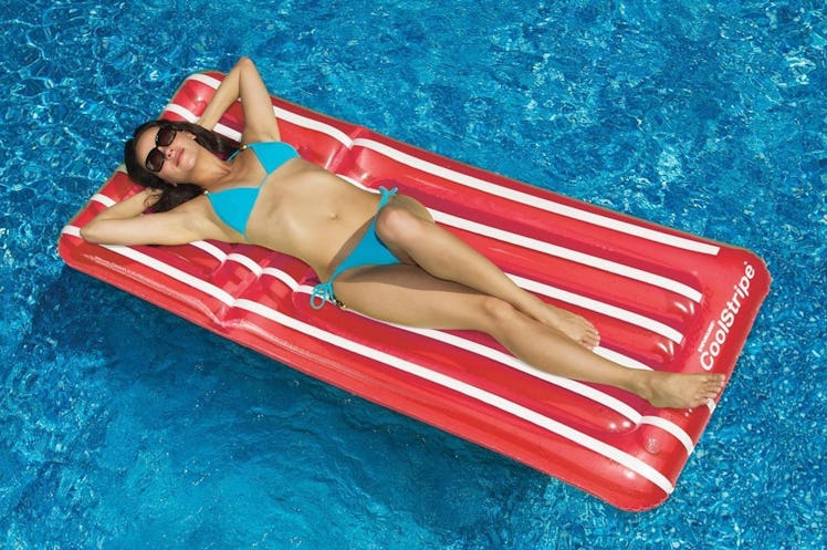 Transparent Red and White Stripe Inflatable Swimming Pool Mattress Float