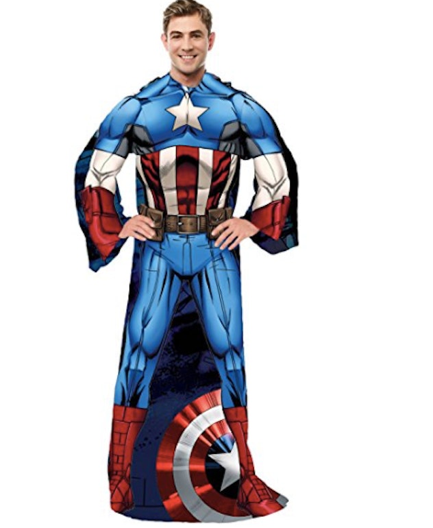 A man in his Captain America Throw Blanket