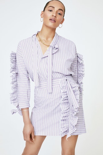 Lilac Ruffle Striped Shirt and Skirt