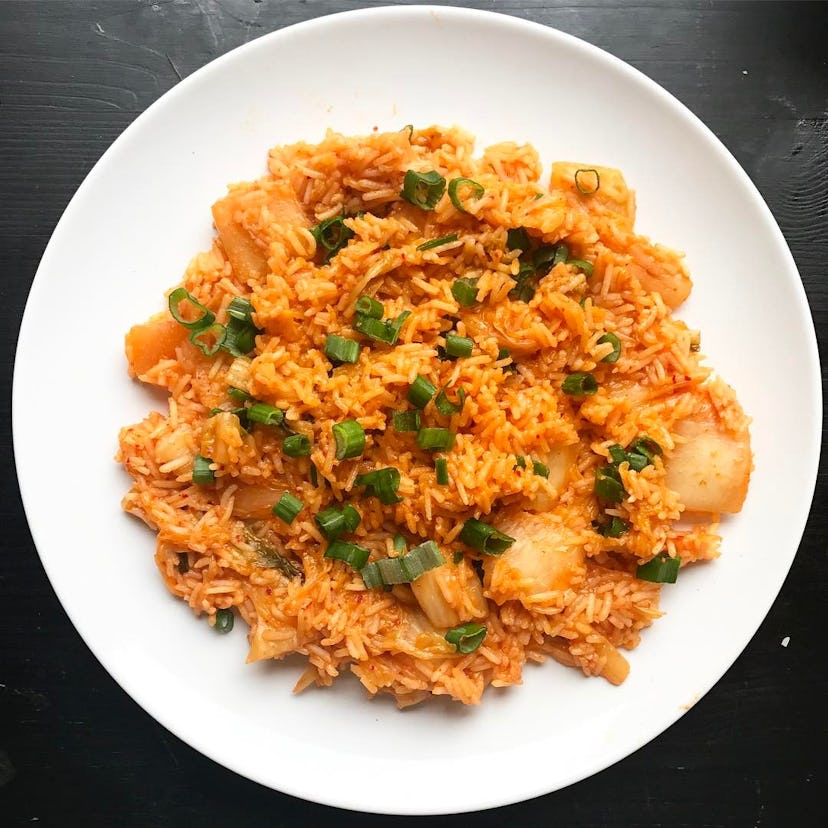 Kimchi fried rice served on a plate